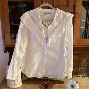 Loft Women's White Ruffled Top